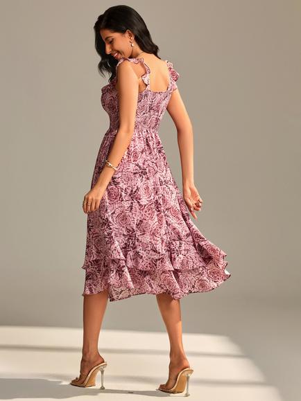 Jolie Moi Floral Print Midi Dress - view 2, Pink Abstract