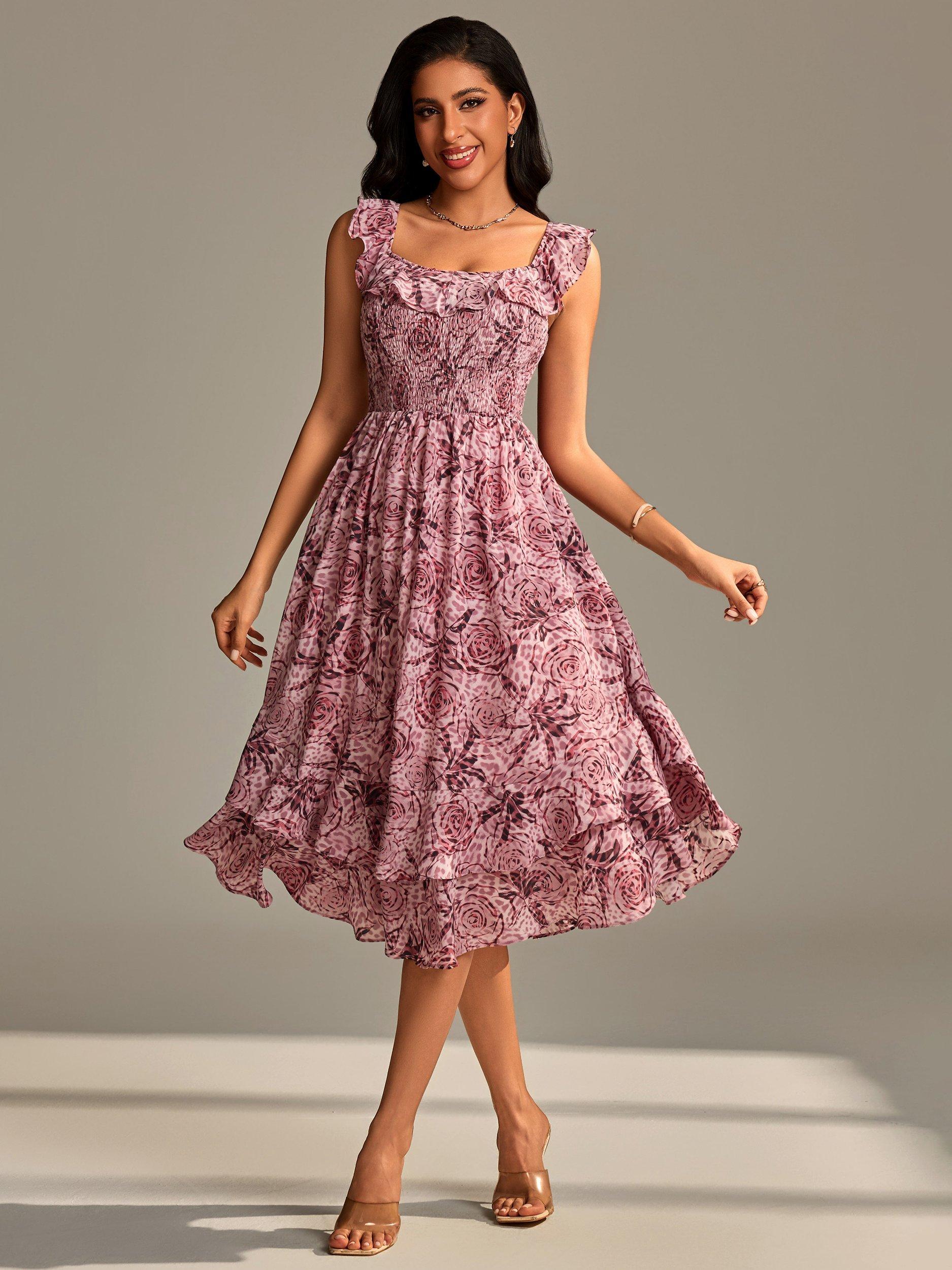 Product image 3 of 6, which shows Jolie Moi Floral Print Midi Dress, Pink Abstract, 8