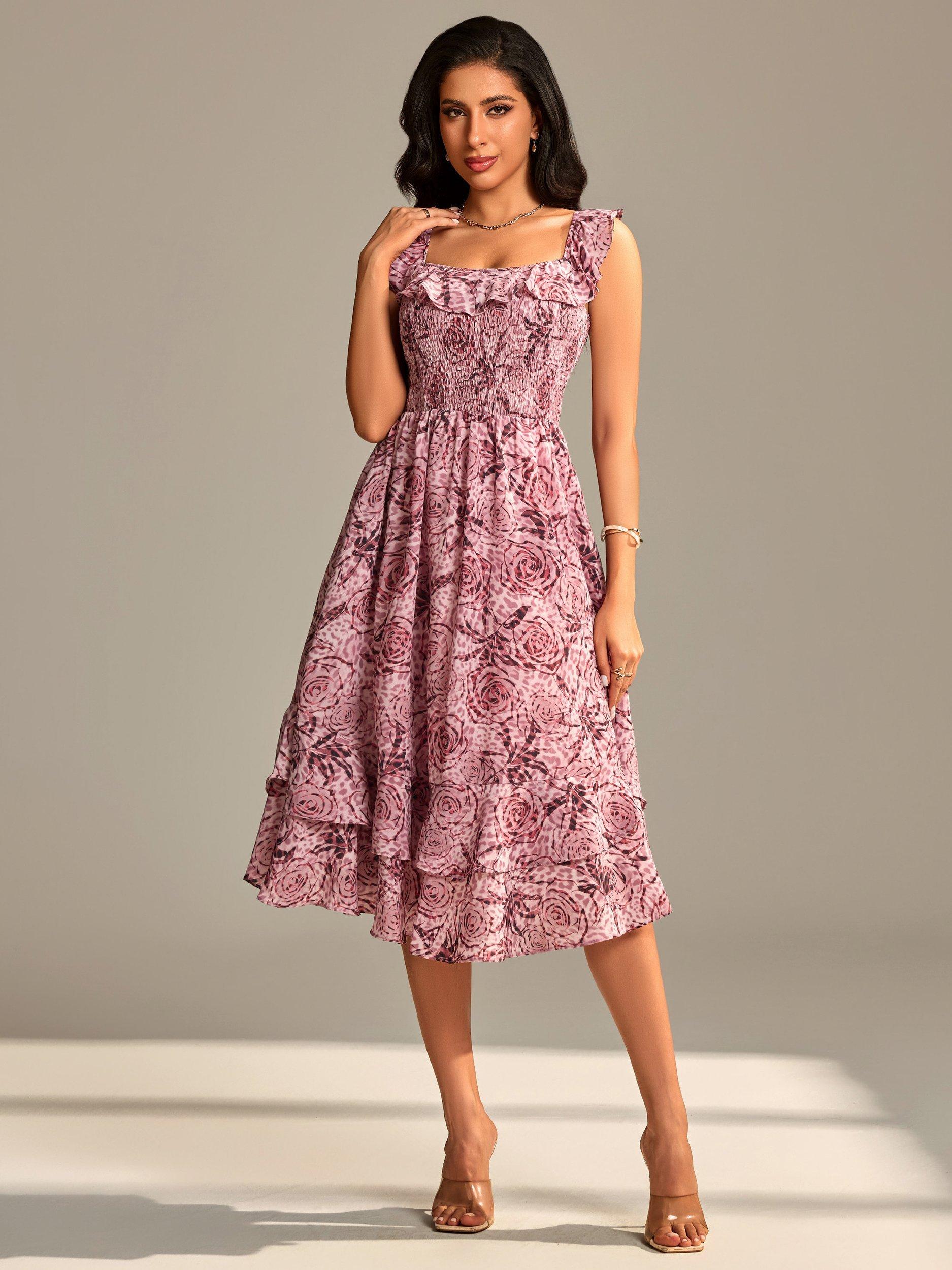 Product image 5 of 6, which shows Jolie Moi Floral Print Midi Dress, Pink Abstract, 8