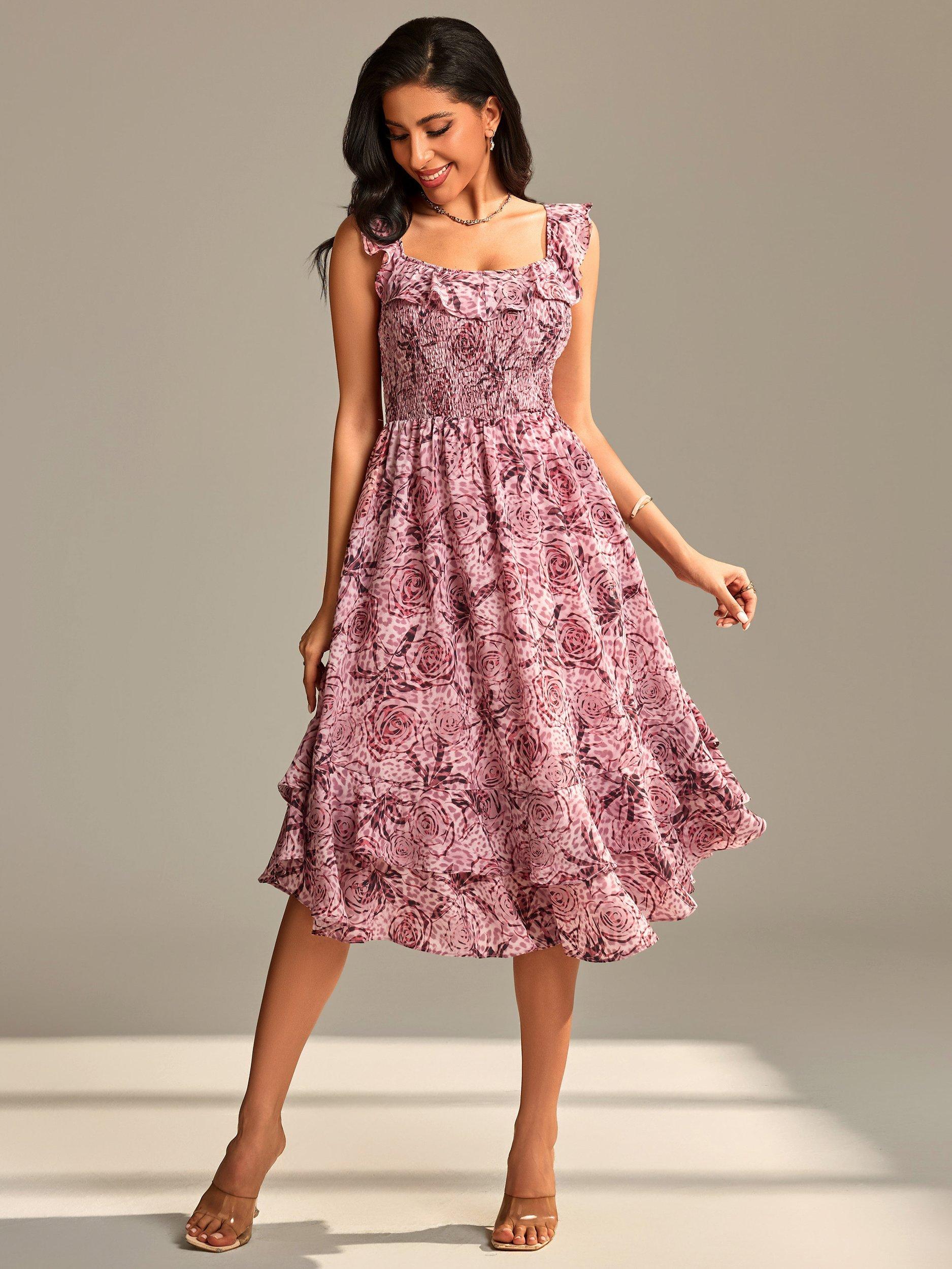 Product image 6 of 6, which shows Jolie Moi Floral Print Midi Dress, Pink Abstract, 8