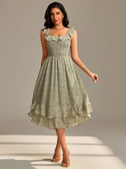 Jolie Moi Floral Print Sleeveless Midi Dress, Green