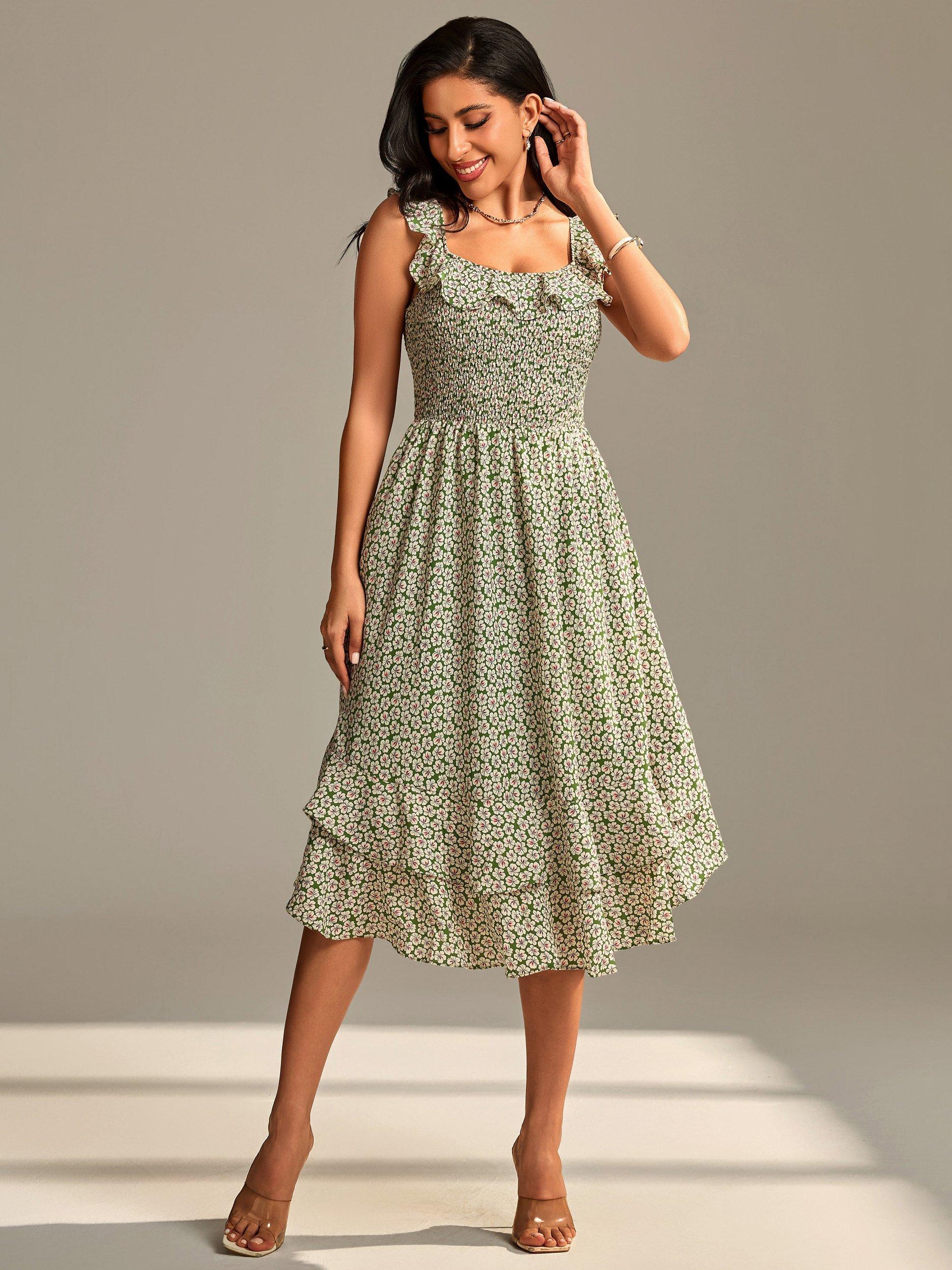Product image 3 of 6, which shows Jolie Moi Floral Print Sleeveless Midi Dress, Green, 18