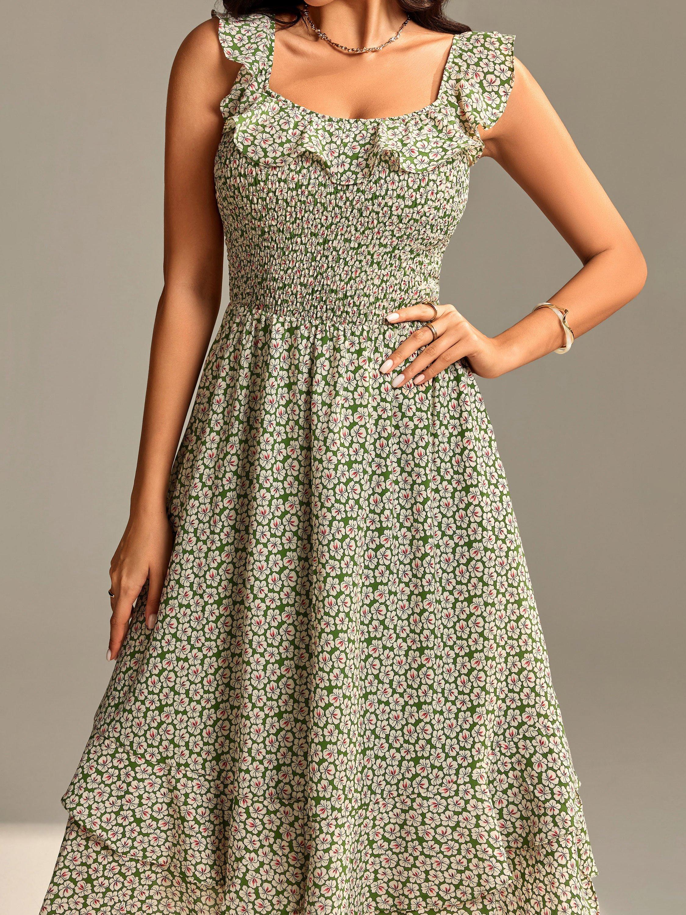 Product image 4 of 6, which shows Jolie Moi Floral Print Sleeveless Midi Dress, Green, 18