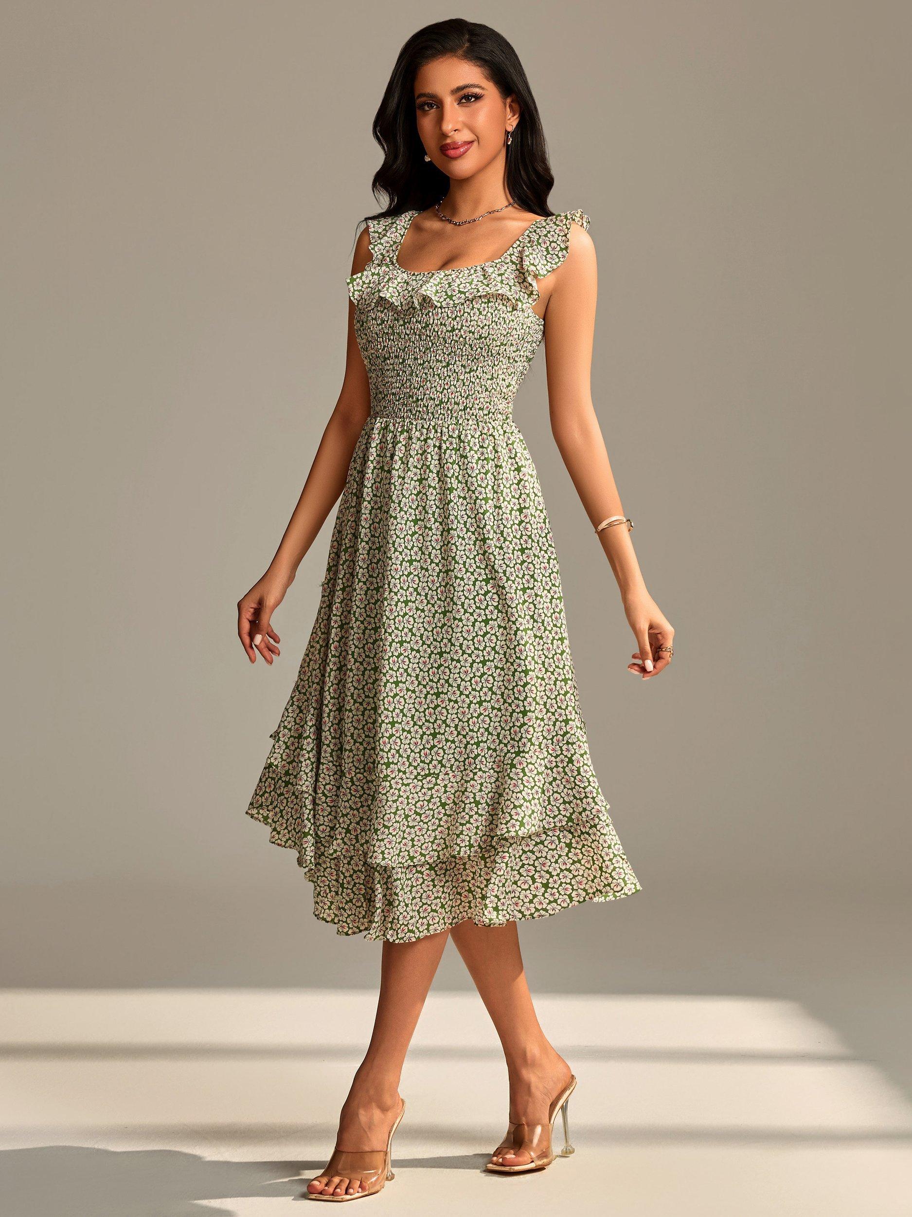 Product image 5 of 6, which shows Jolie Moi Floral Print Sleeveless Midi Dress, Green, 18