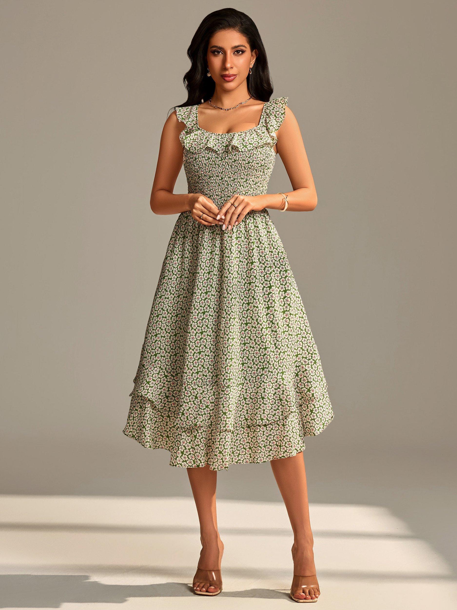 Product image 6 of 6, which shows Jolie Moi Floral Print Sleeveless Midi Dress, Green, 18