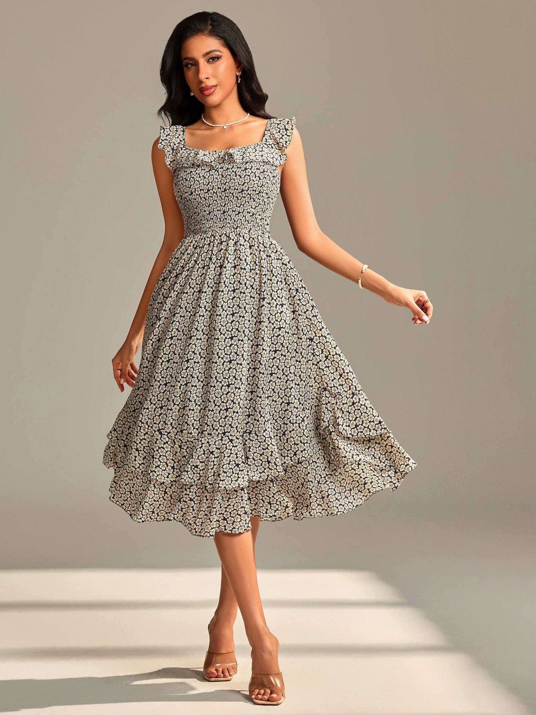 Product image 6 of 6, which shows Jolie Moi Floral Print Midi Dress, Navy Floral, 12