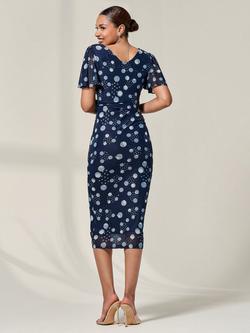 Jolie Moi Mesh Polka Dot Flare Midi Dress, Navy - view 2, Navy