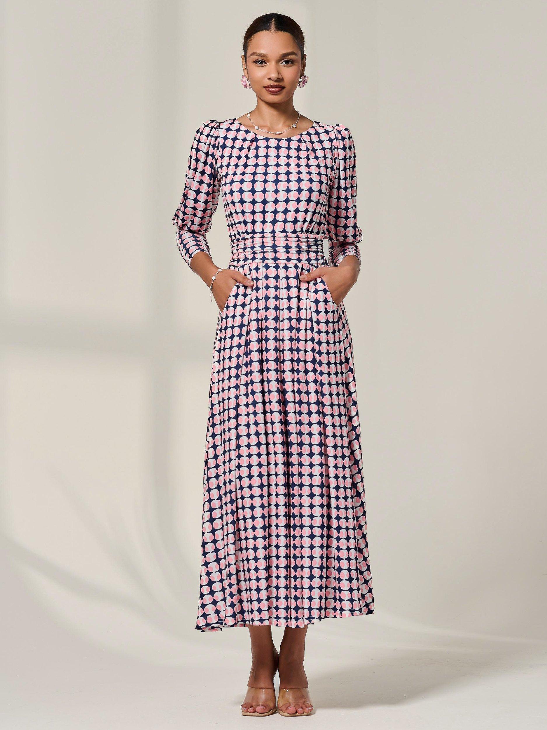 Product image 1 of 6, which shows Jolie Moi Puff Sleeve Midaxi Dress, Multi, 8