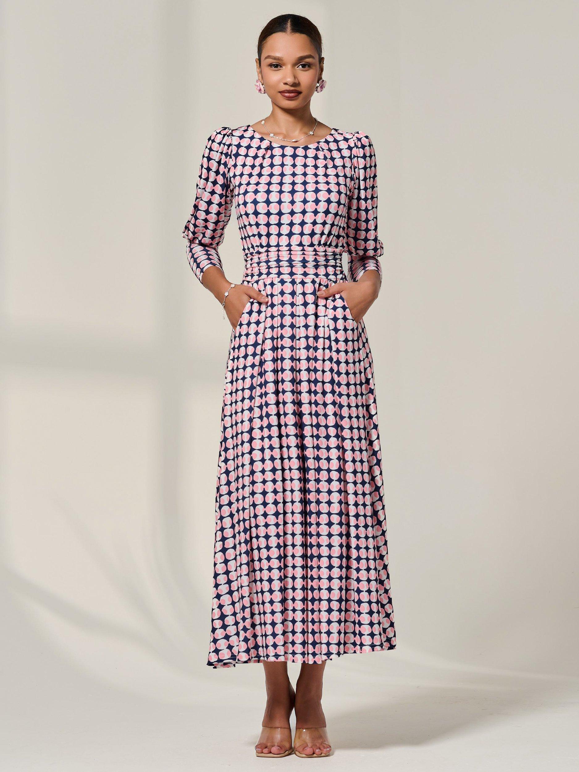 Product image 5 of 6, which shows Jolie Moi Puff Sleeve Midaxi Dress, Multi, 8