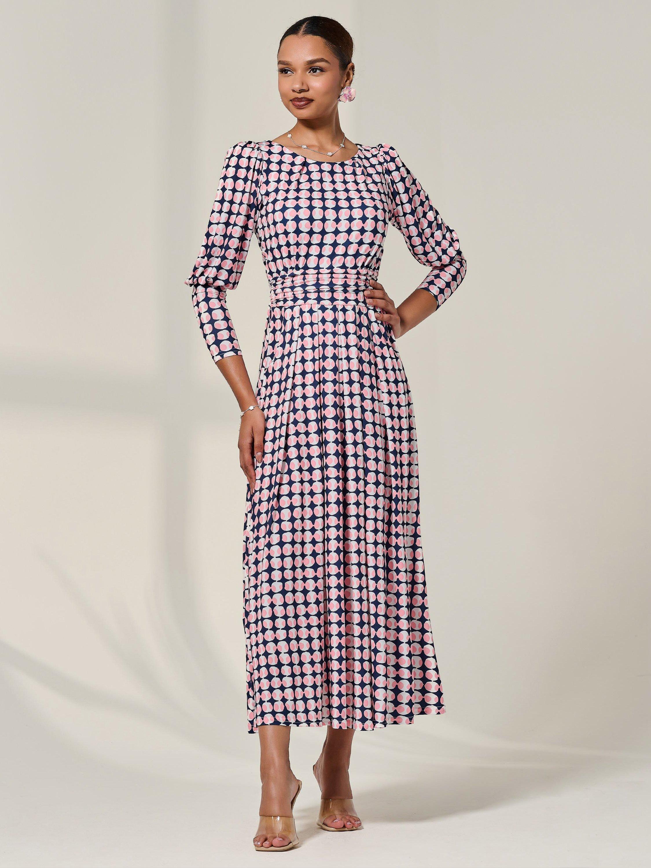 Product image 6 of 6, which shows Jolie Moi Puff Sleeve Midaxi Dress, Multi, 8