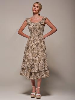 Jolie Moi Printed Sleeveless Midi Dress, Brown