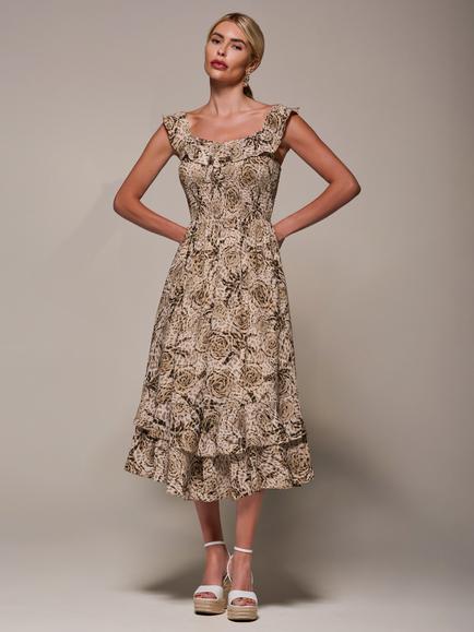 Jolie Moi Printed Sleeveless Midi Dress, Brown