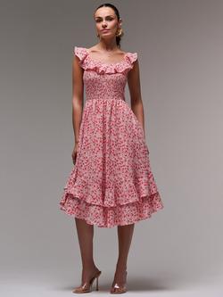 Jolie Moi Floral Print Midi Dress, Red Floral