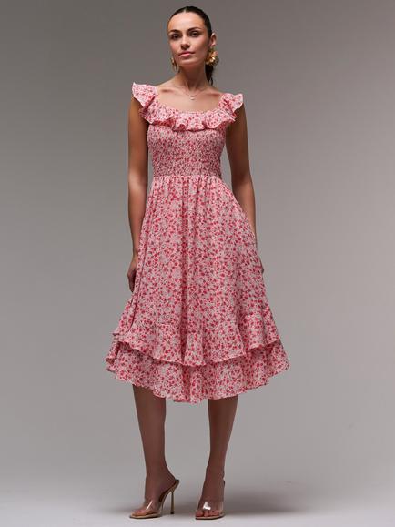 Jolie Moi Floral Print Midi Dress, Red Floral