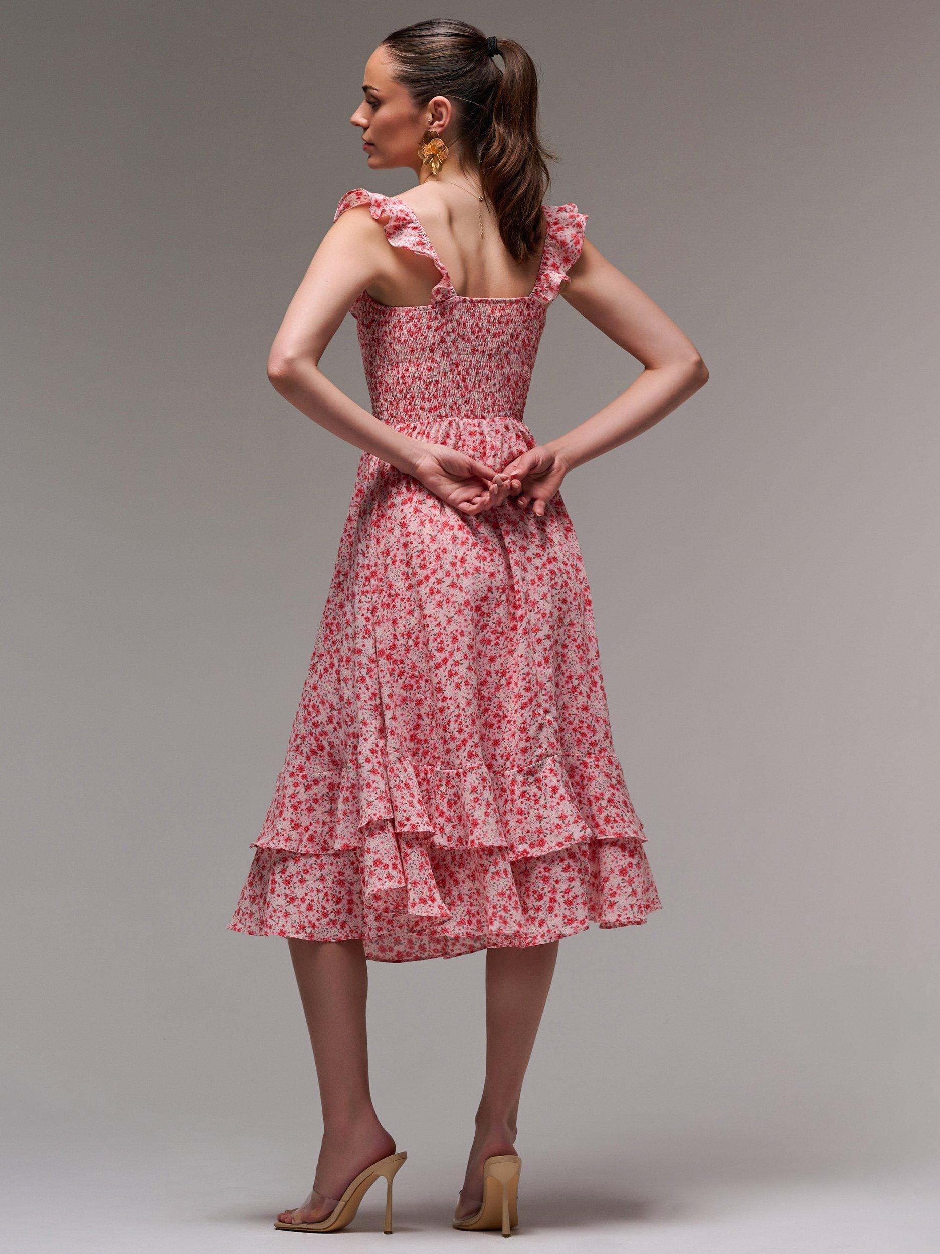 Product image 2 of 6, which shows Jolie Moi Floral Print Midi Dress, Red Floral, 8