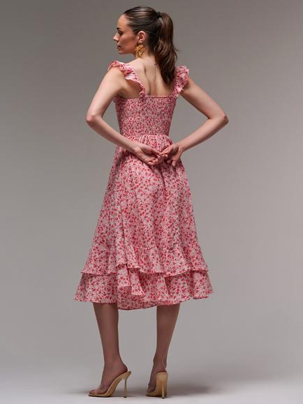 Jolie Moi Floral Print Midi Dress - view 2, Red Floral