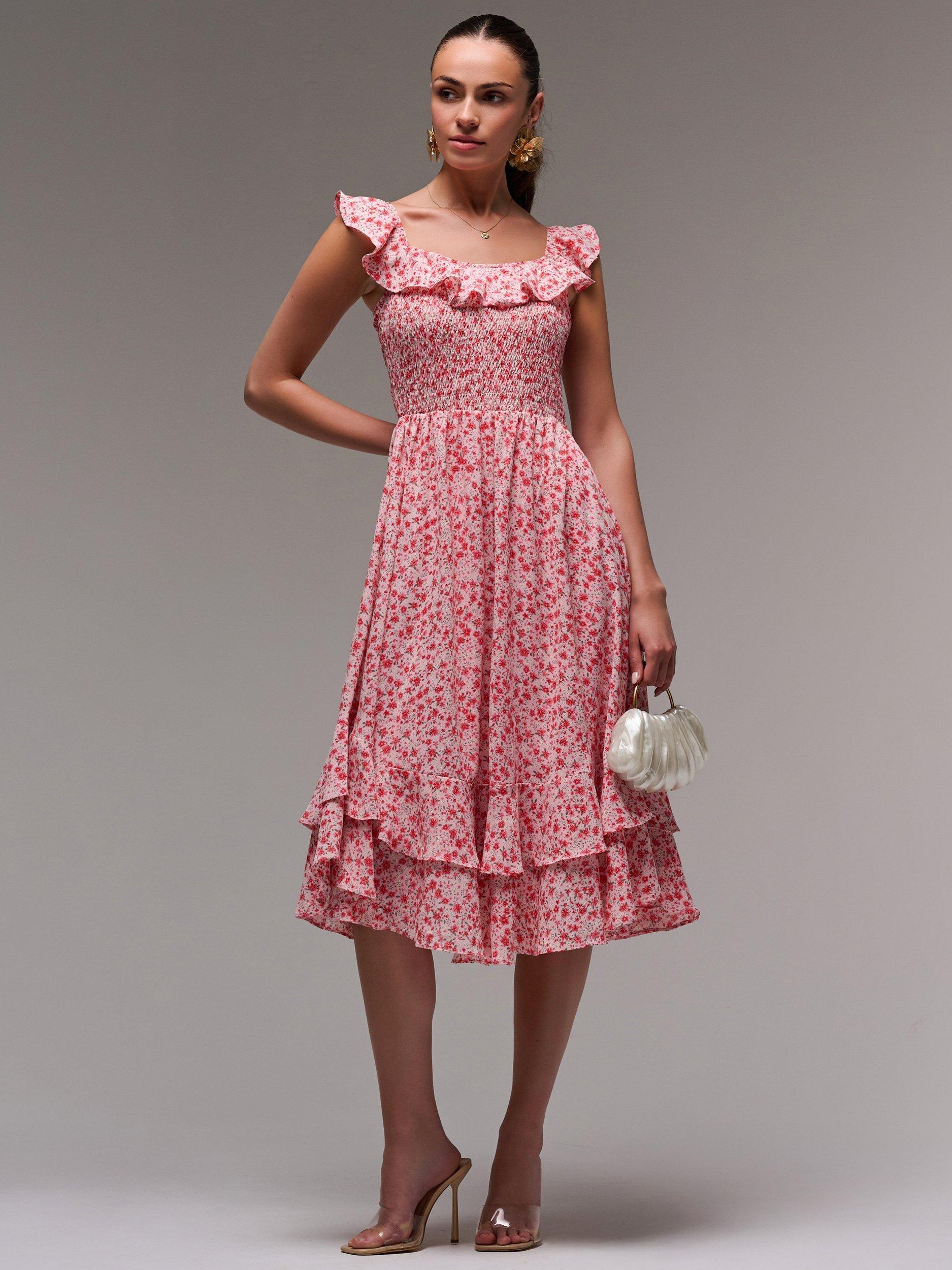Product image 3 of 6, which shows Jolie Moi Floral Print Midi Dress, Red Floral, 8