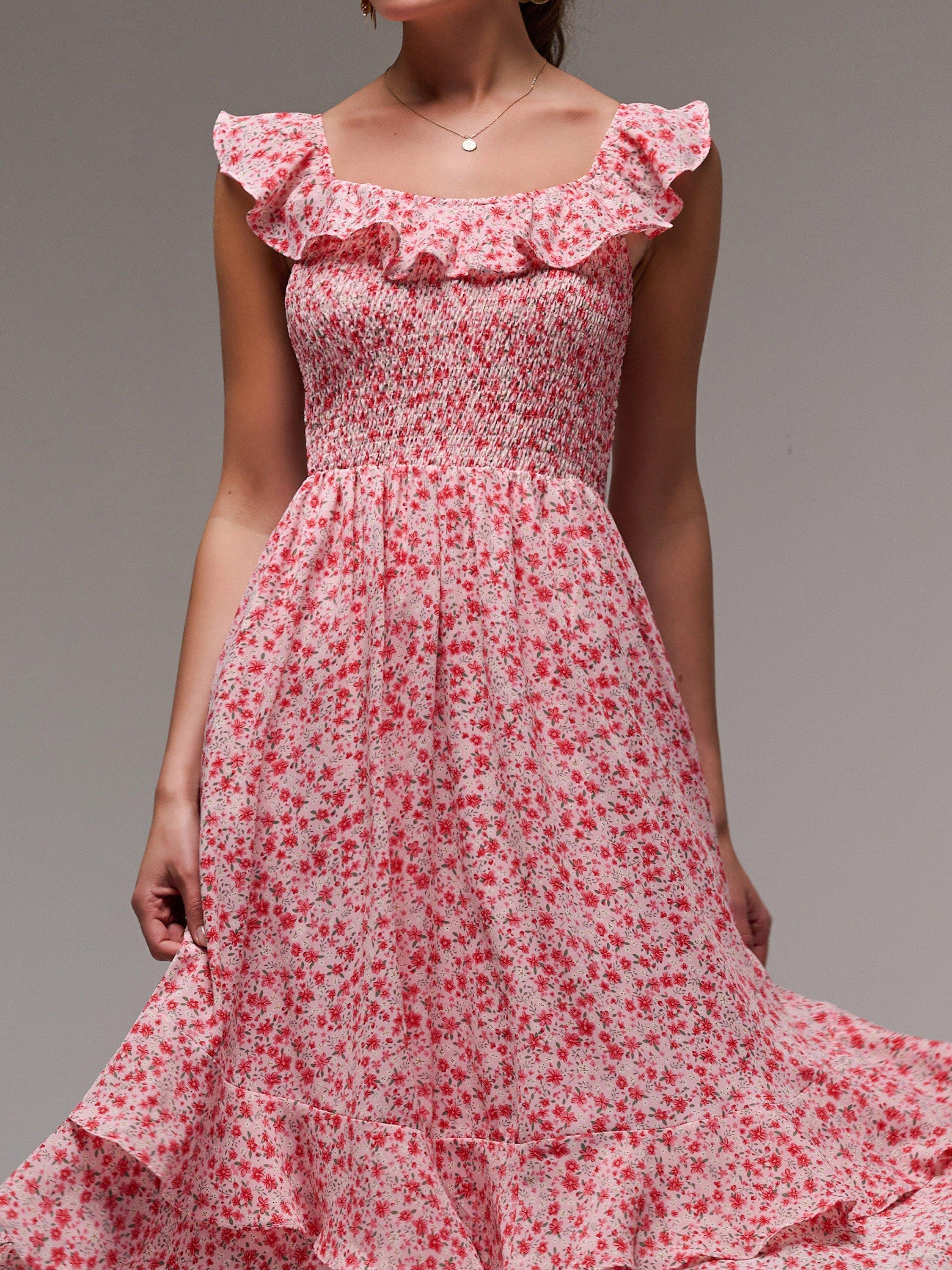 Product image 4 of 6, which shows Jolie Moi Floral Print Midi Dress, Red Floral, 8