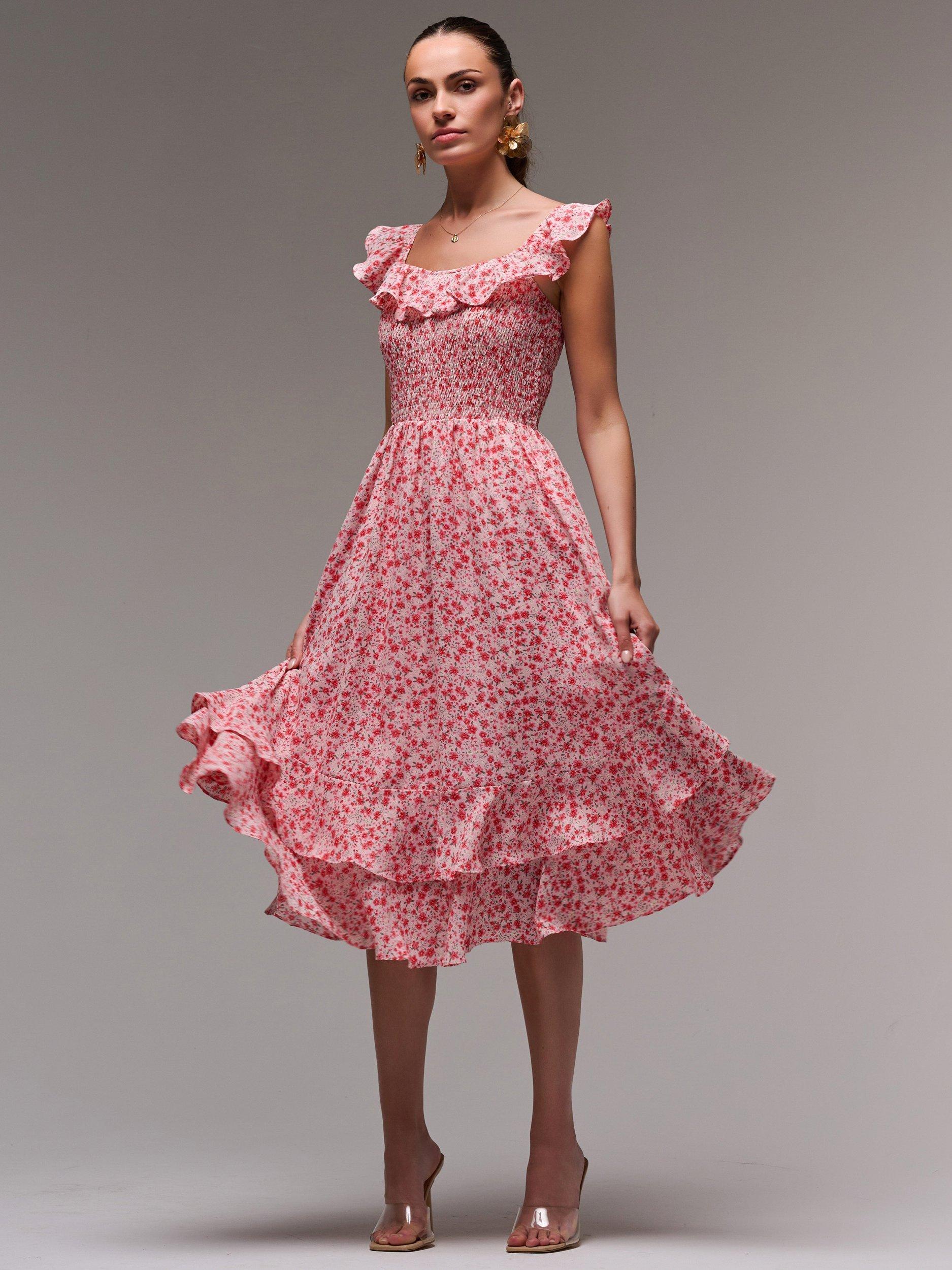 Product image 5 of 6, which shows Jolie Moi Floral Print Midi Dress, Red Floral, 8