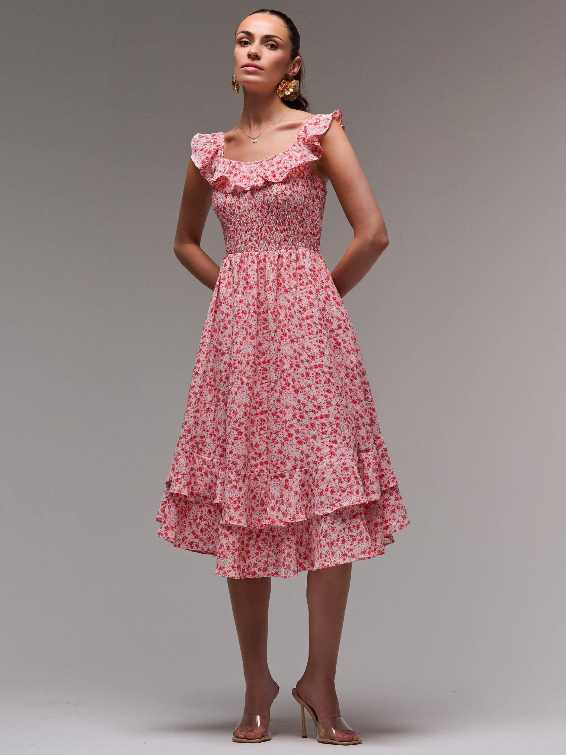 Product image 6 of 6, which shows Jolie Moi Floral Print Midi Dress, Red Floral, 8