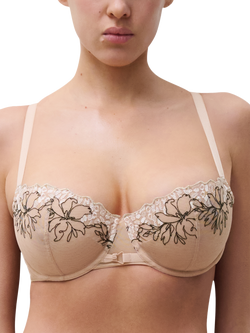 Chantelle Spice Animal and Floral Embroidered Half Cup Bra, Natural/Black