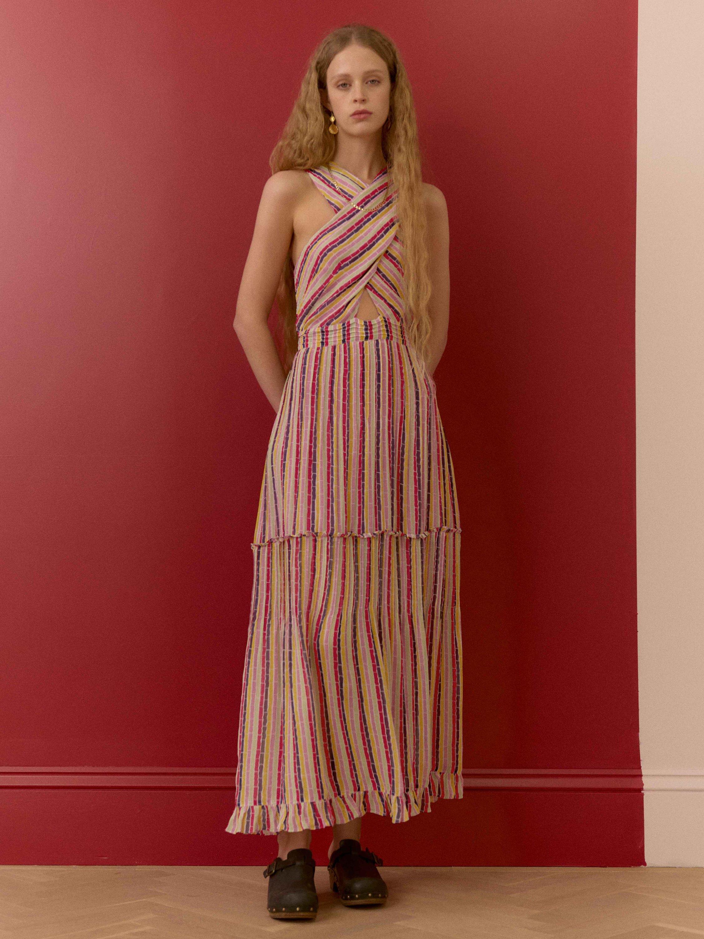 Brora The Broken Stripe Crossover Summer Dress, Multi