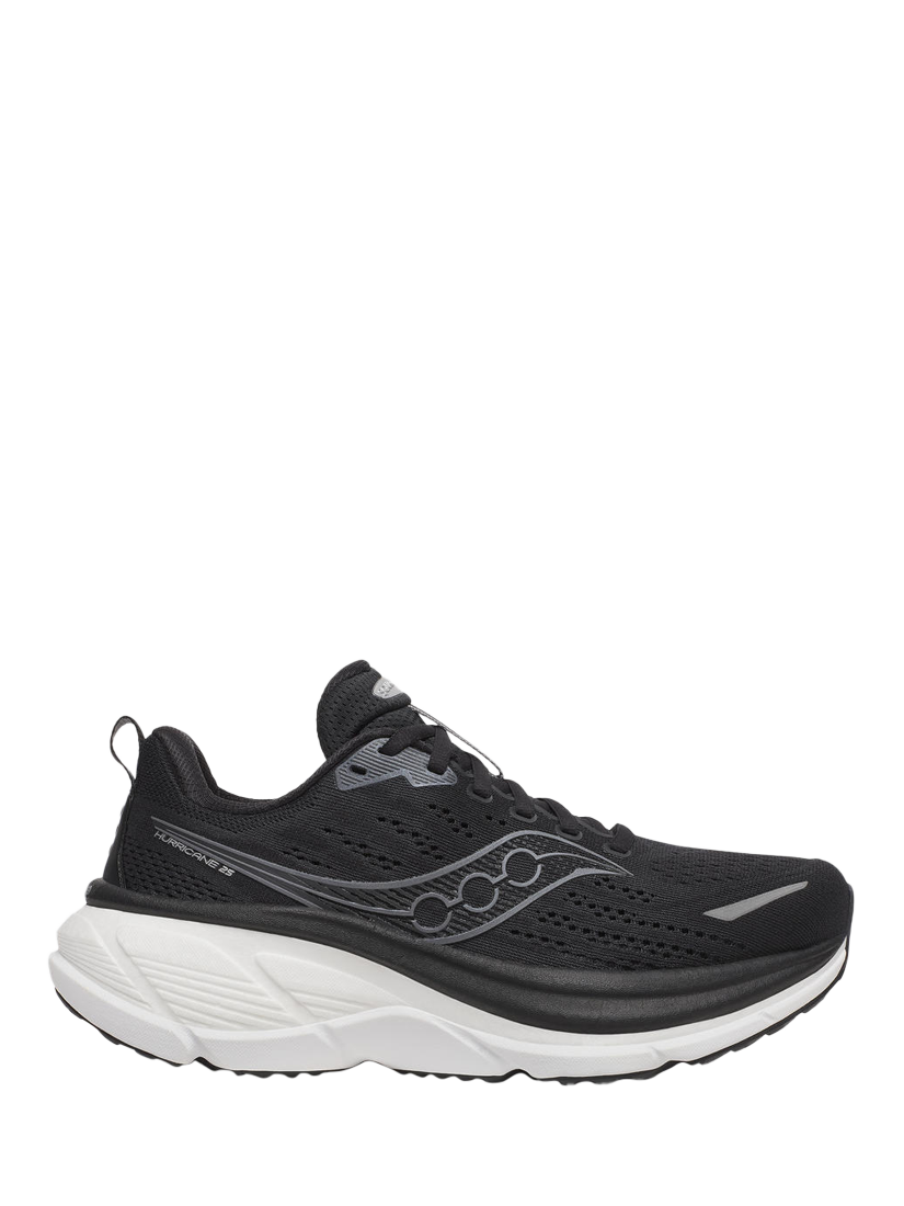 Product image 1 of 6, which shows Saucony Hurricane 25 Running Shoes, Black/White, 4