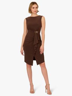 Adrianna Papell Buckle Sheath Sleeveleless Jersey Dress, Chocolate