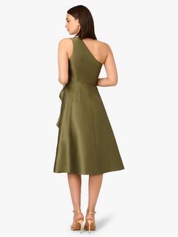 Adrianna Papell Studio One Shoulder Mikado Midi Dress - view 2, Olive Green