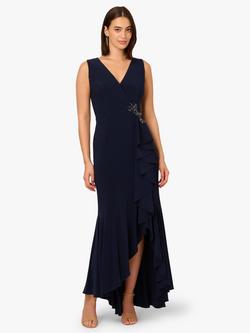 Adrianna Papell Studio Flounce Ruffle Jersey Maxi Dress, Midnight Blue