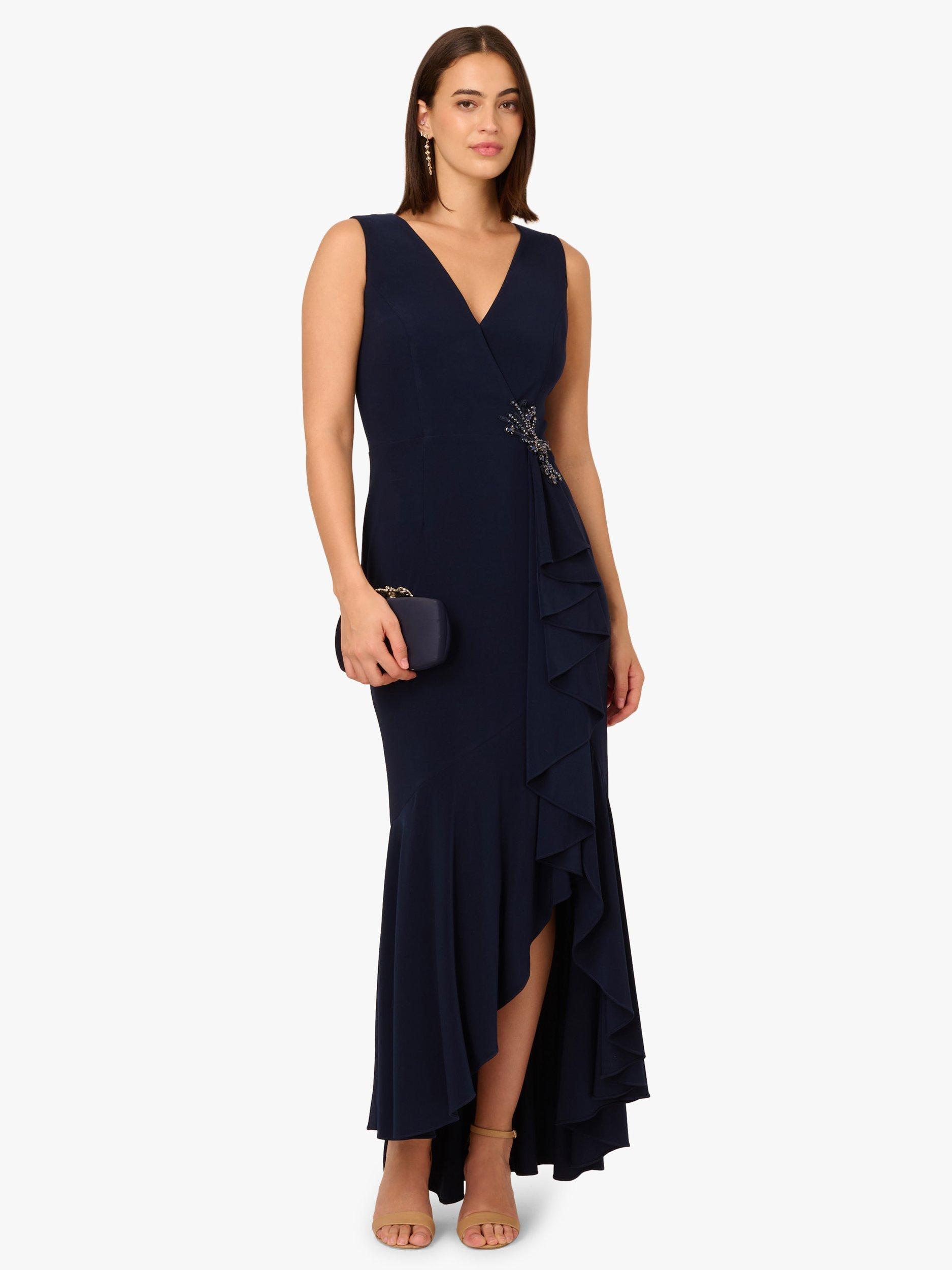 Product image 3 of 6, which shows Adrianna Papell Studio Flounce Ruffle Jersey Maxi Dress, Midnight Blue, 6