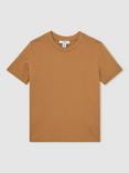 Reiss Kids' Crew Neck Short Sleeve Cotton T-Shirt, Tan Brown