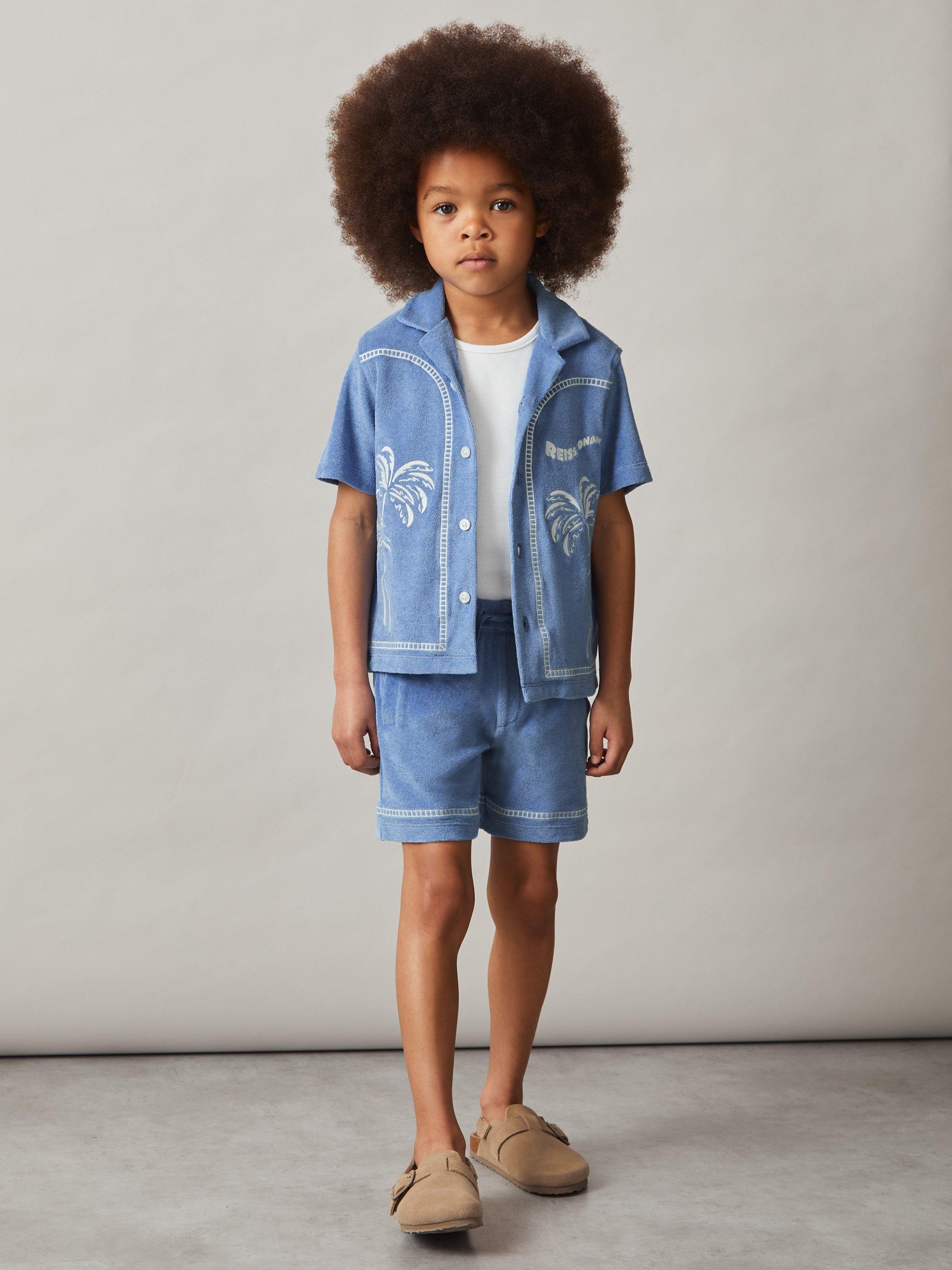 Product image 3 of 5, which shows Reiss Kids' Drawstring Cotton Blend Shorts, Airforce Blue, 4-5 yrs