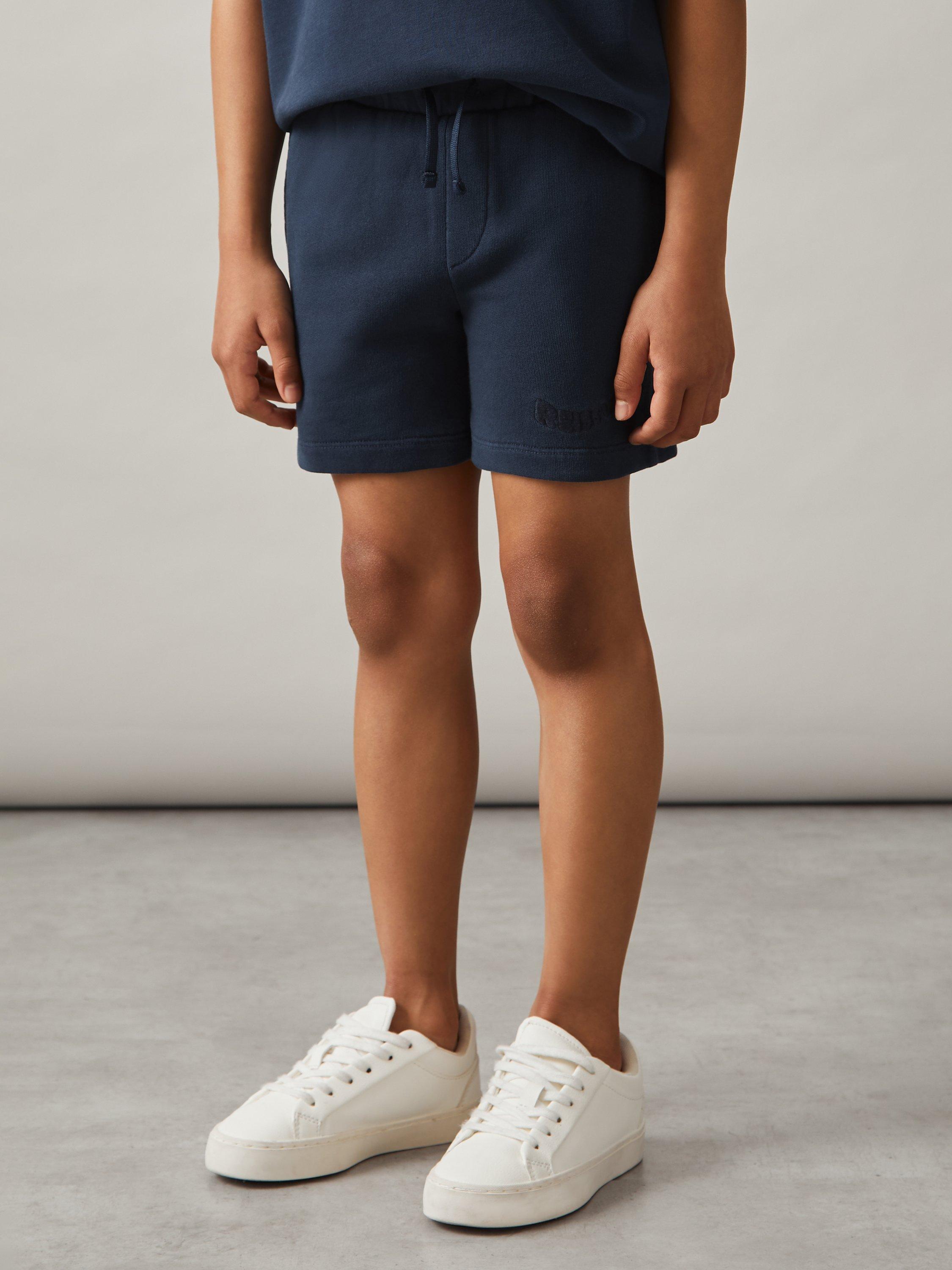 Product image 3 of 4, which shows Reiss Perry Cotton London Palm Washed Shorts, Washed Navy, 3-4 years
