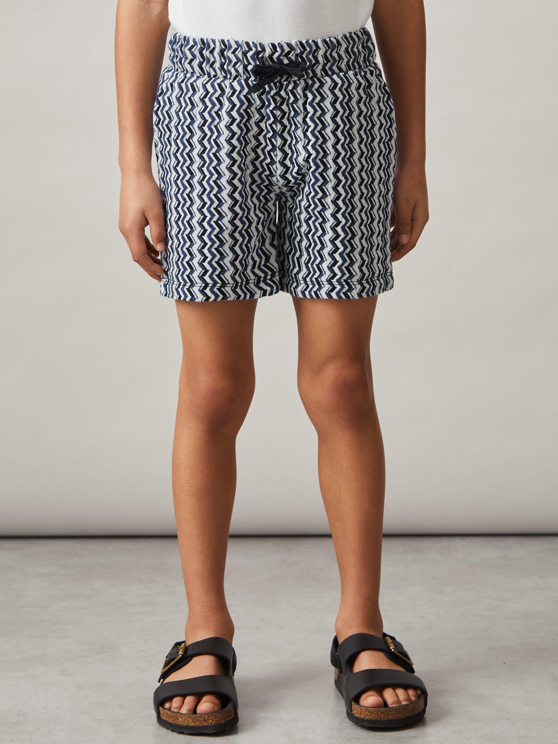 Product image 2 of 5, which shows Reiss Kids' Teti Abstract Striped Shorts, Blue, 3-4 years