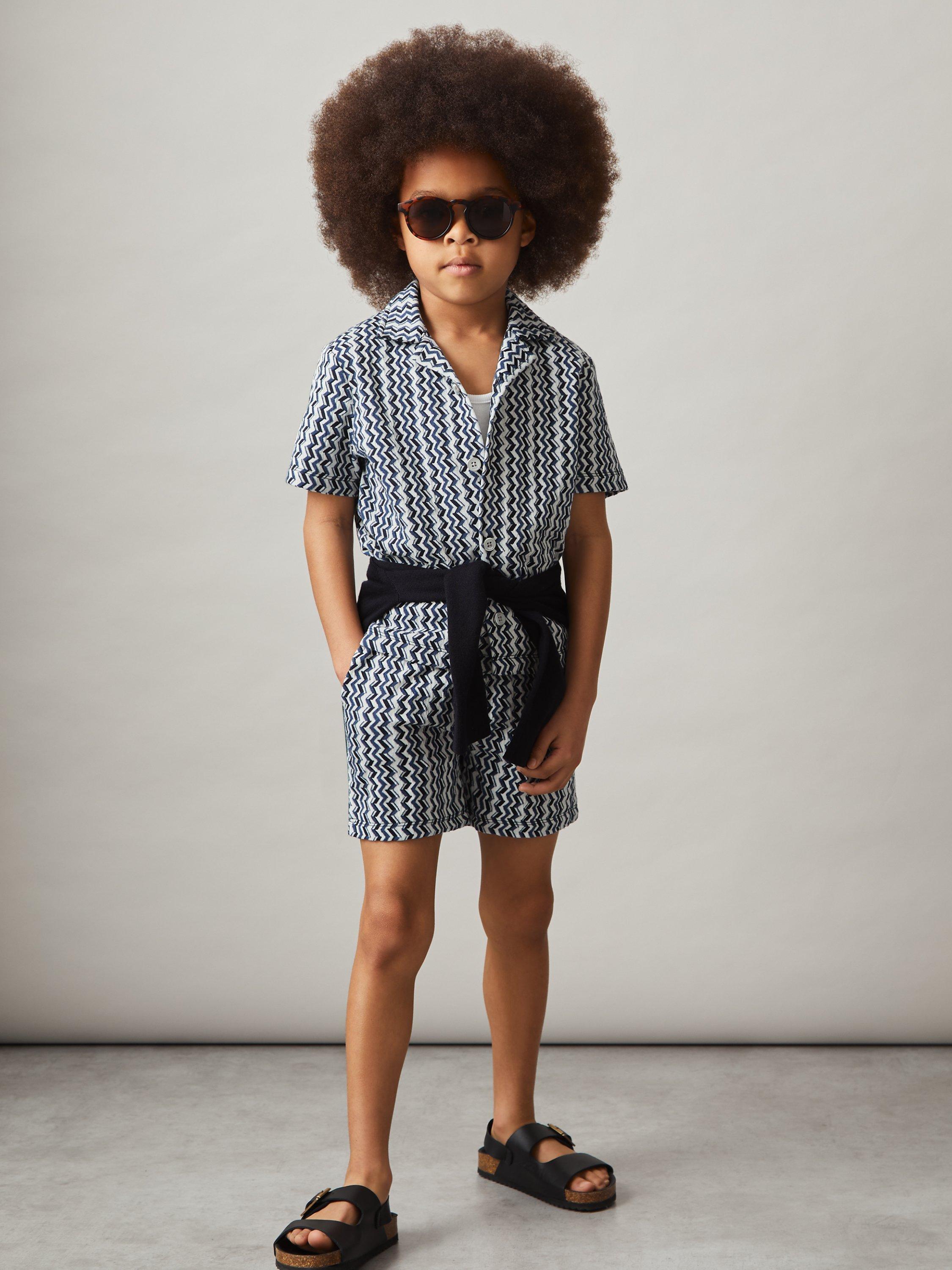 Product image 5 of 5, which shows Reiss Kids' Teti Abstract Striped Shorts, Blue, 3-4 years