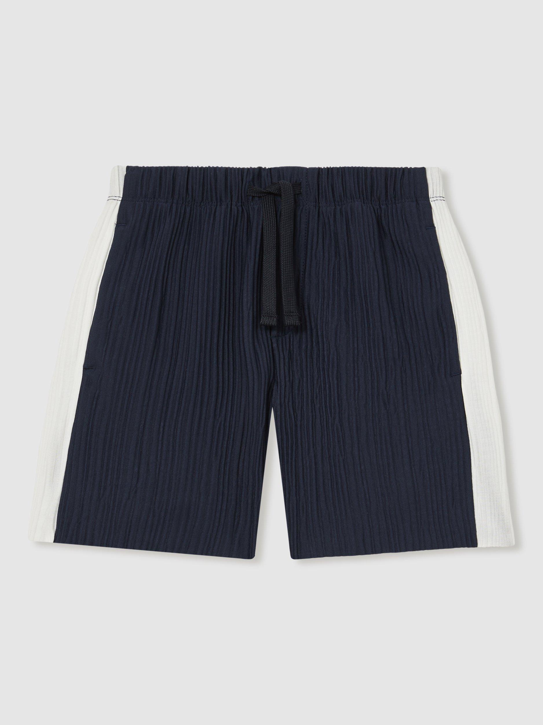 Product image 2 of 4, which shows Reiss Tino Colourblock Plisse Textured Shorts, Navy/White, 3-4 years