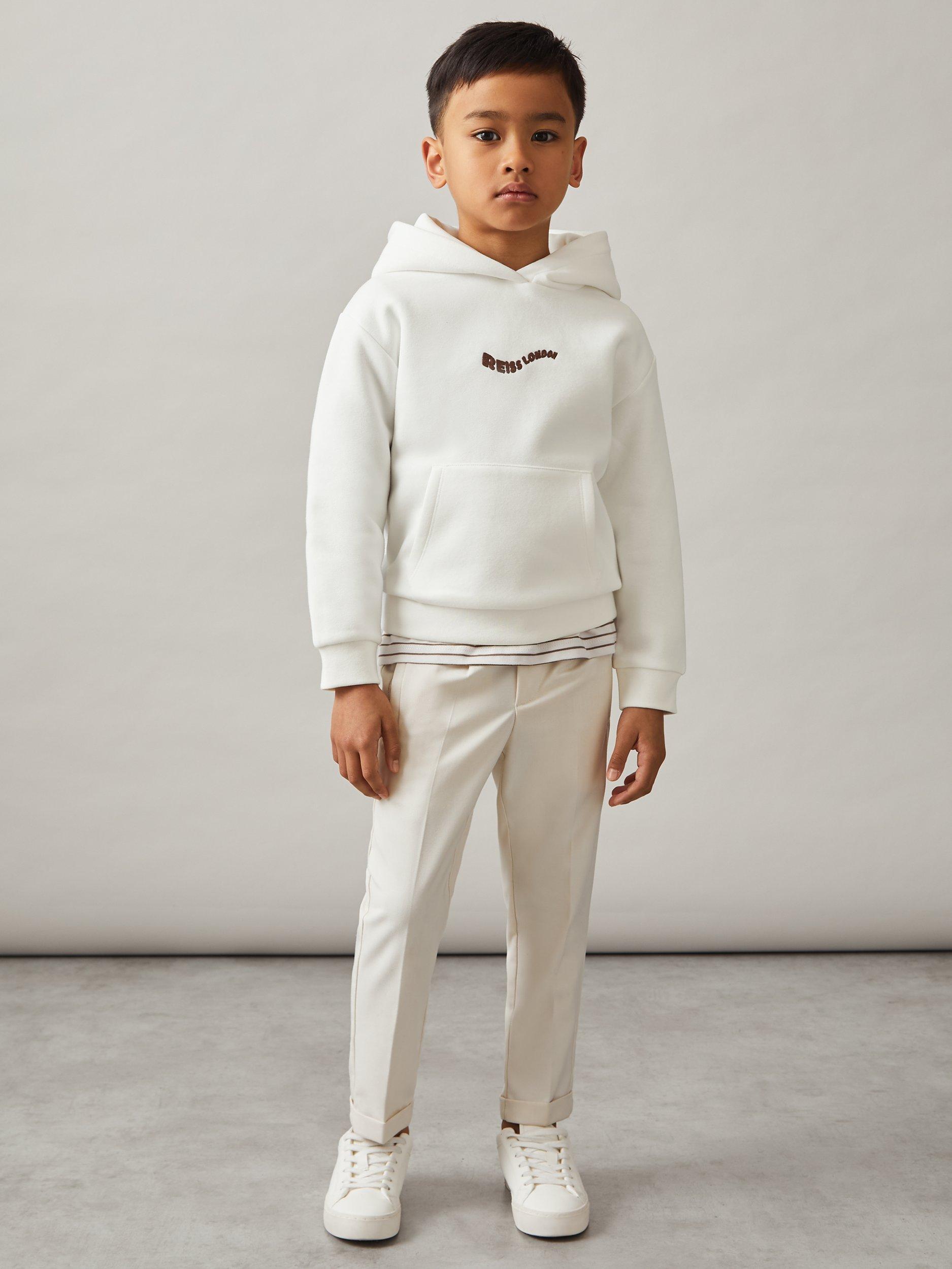 Product image 1 of 5, which shows Reiss Kids' Manilla Cotton Blend Embroidered Palm Hoodie, Off White, 3-4 years