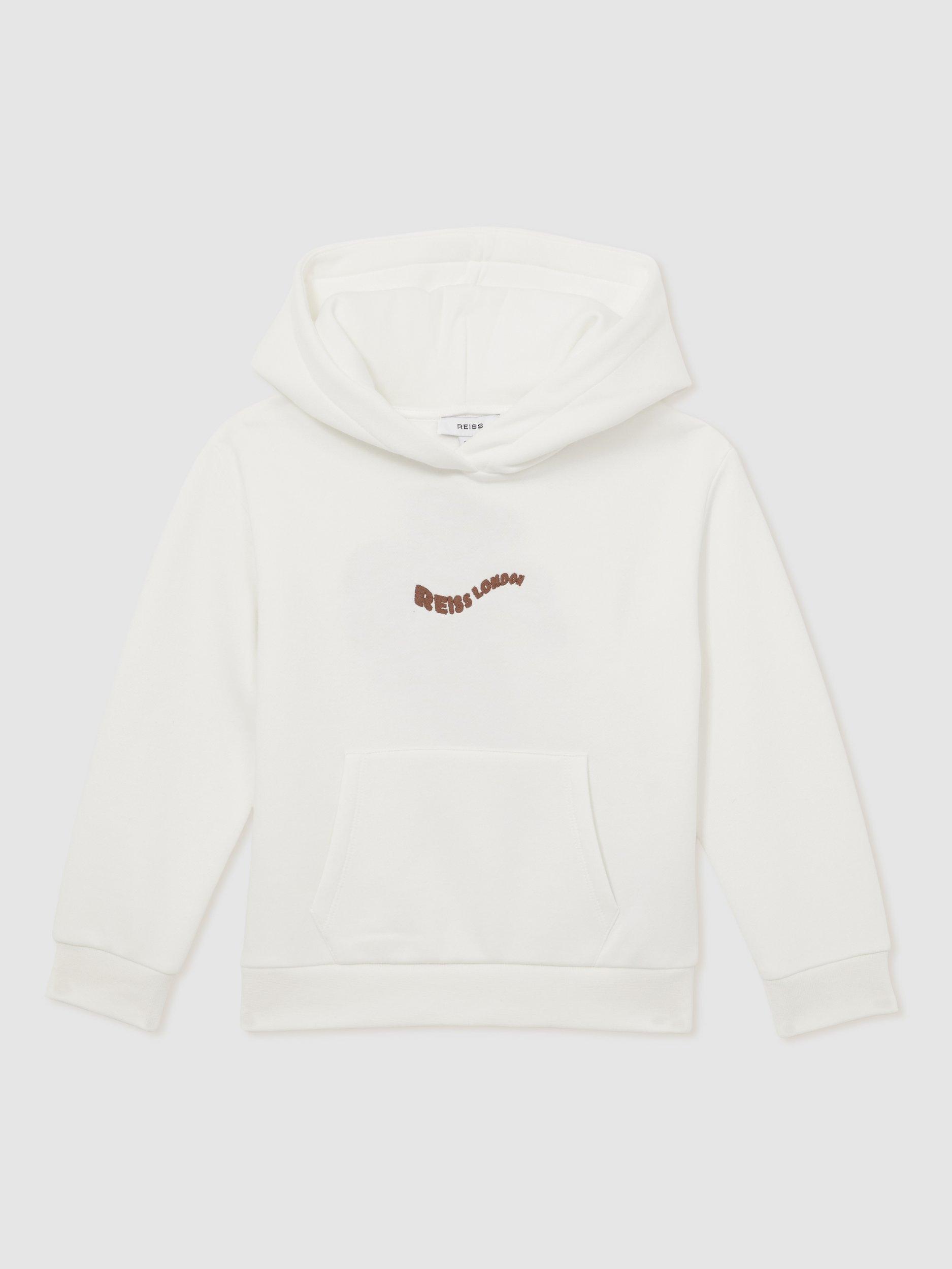 Product image 2 of 5, which shows Reiss Kids' Manilla Cotton Blend Embroidered Palm Hoodie, Off White, 3-4 years