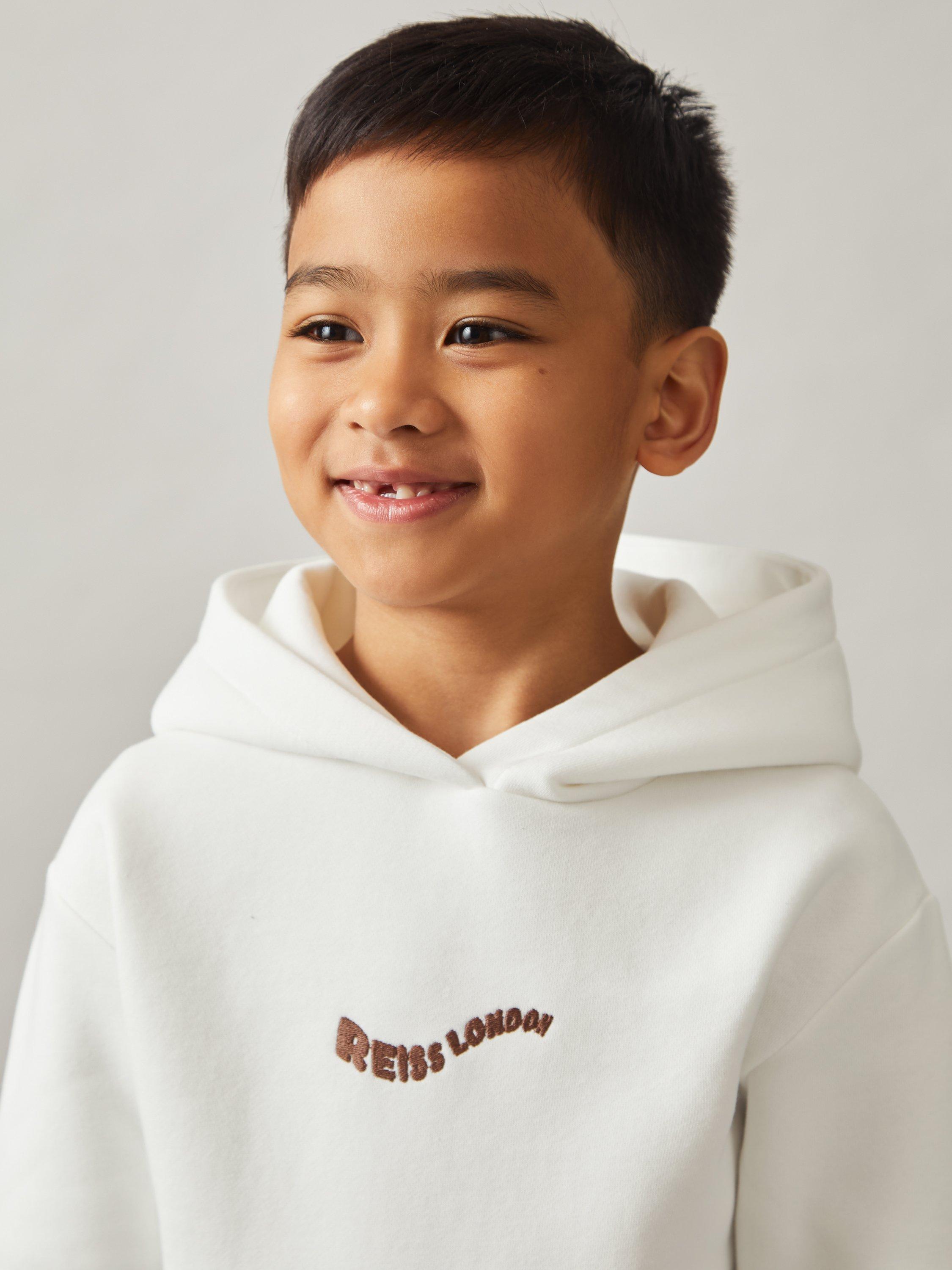 Product image 3 of 5, which shows Reiss Kids' Manilla Cotton Blend Embroidered Palm Hoodie, Off White, 3-4 years