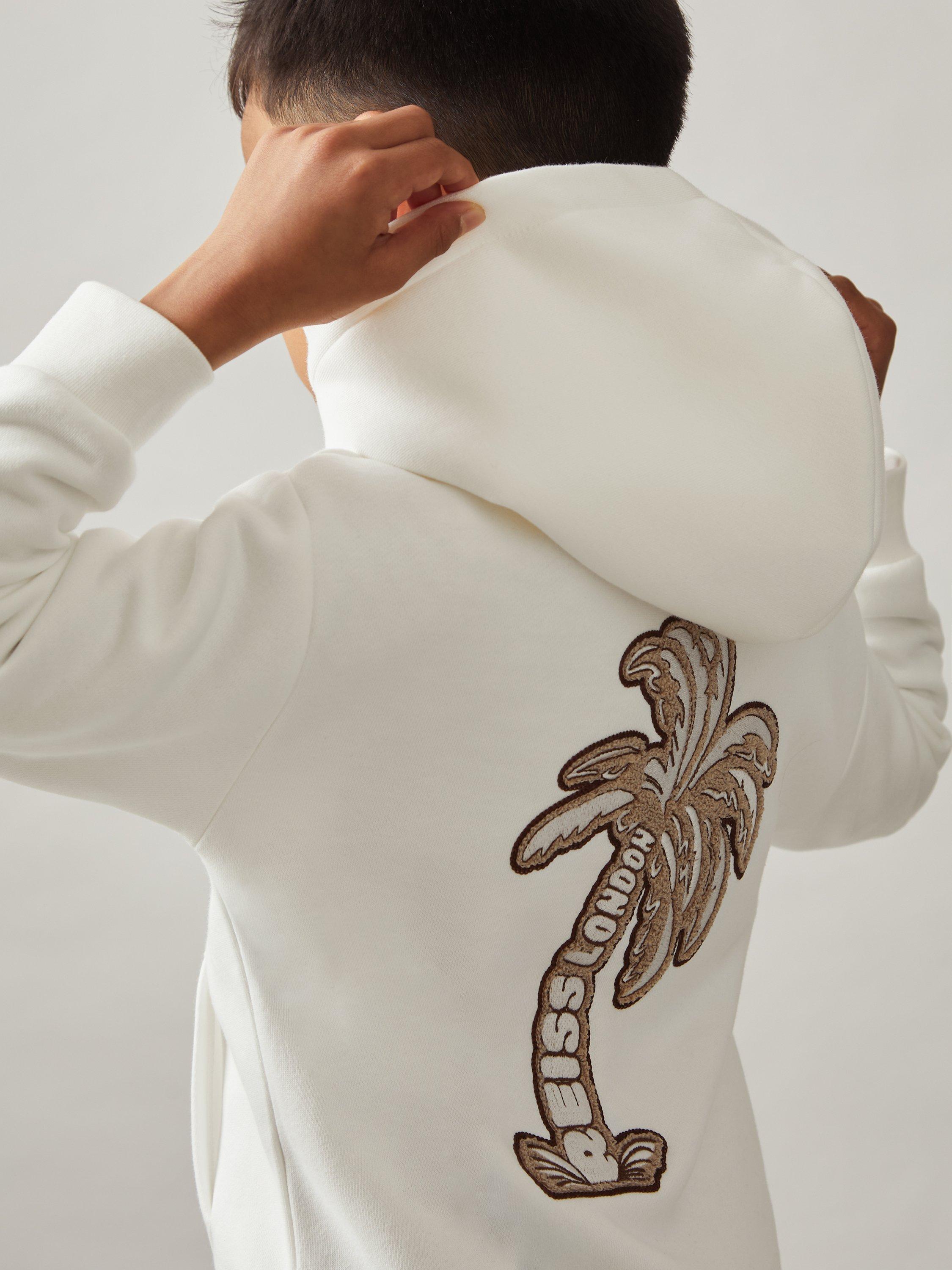 Product image 5 of 5, which shows Reiss Kids' Manilla Cotton Blend Embroidered Palm Hoodie, Off White, 3-4 years