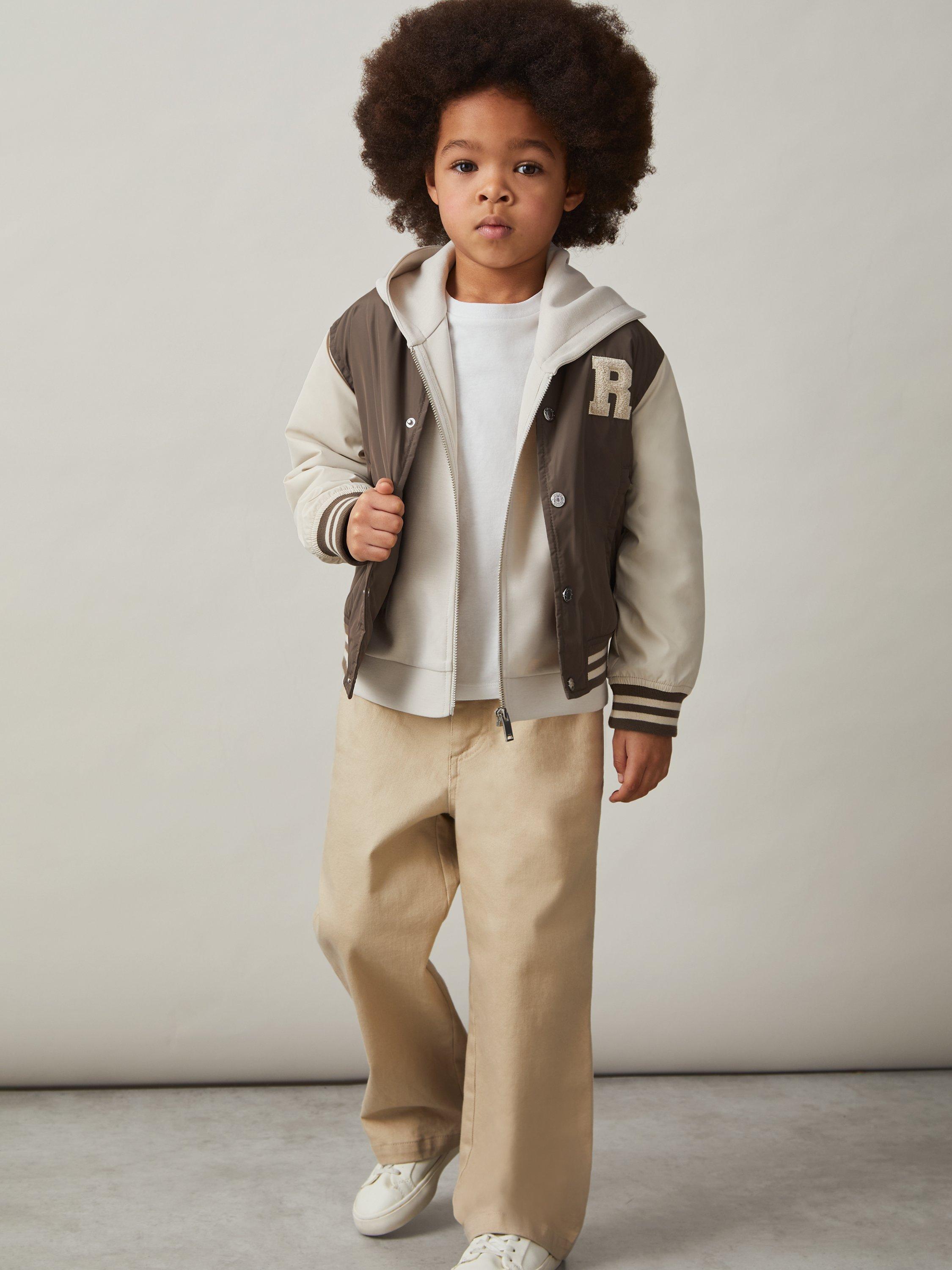 Product image 1 of 4, which shows Reiss Kids' Arkan Mink Bomber Jacket, Brown/Off White, 3-4 years