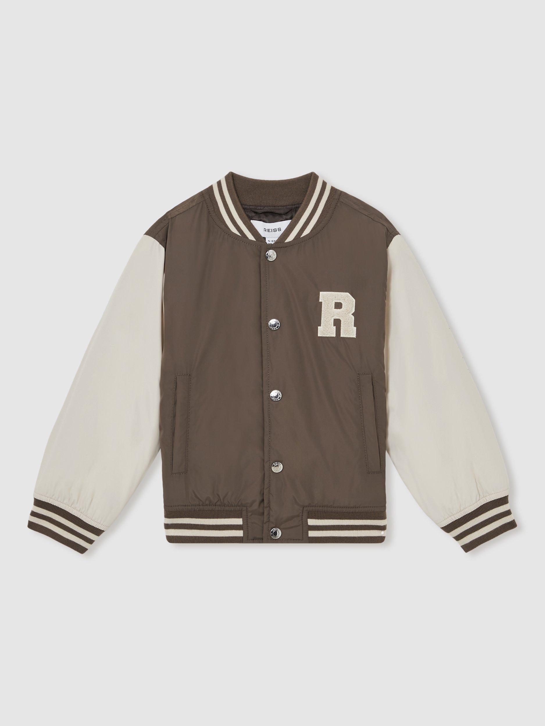 Product image 2 of 4, which shows Reiss Kids' Arkan Mink Bomber Jacket, Brown/Off White, 3-4 years
