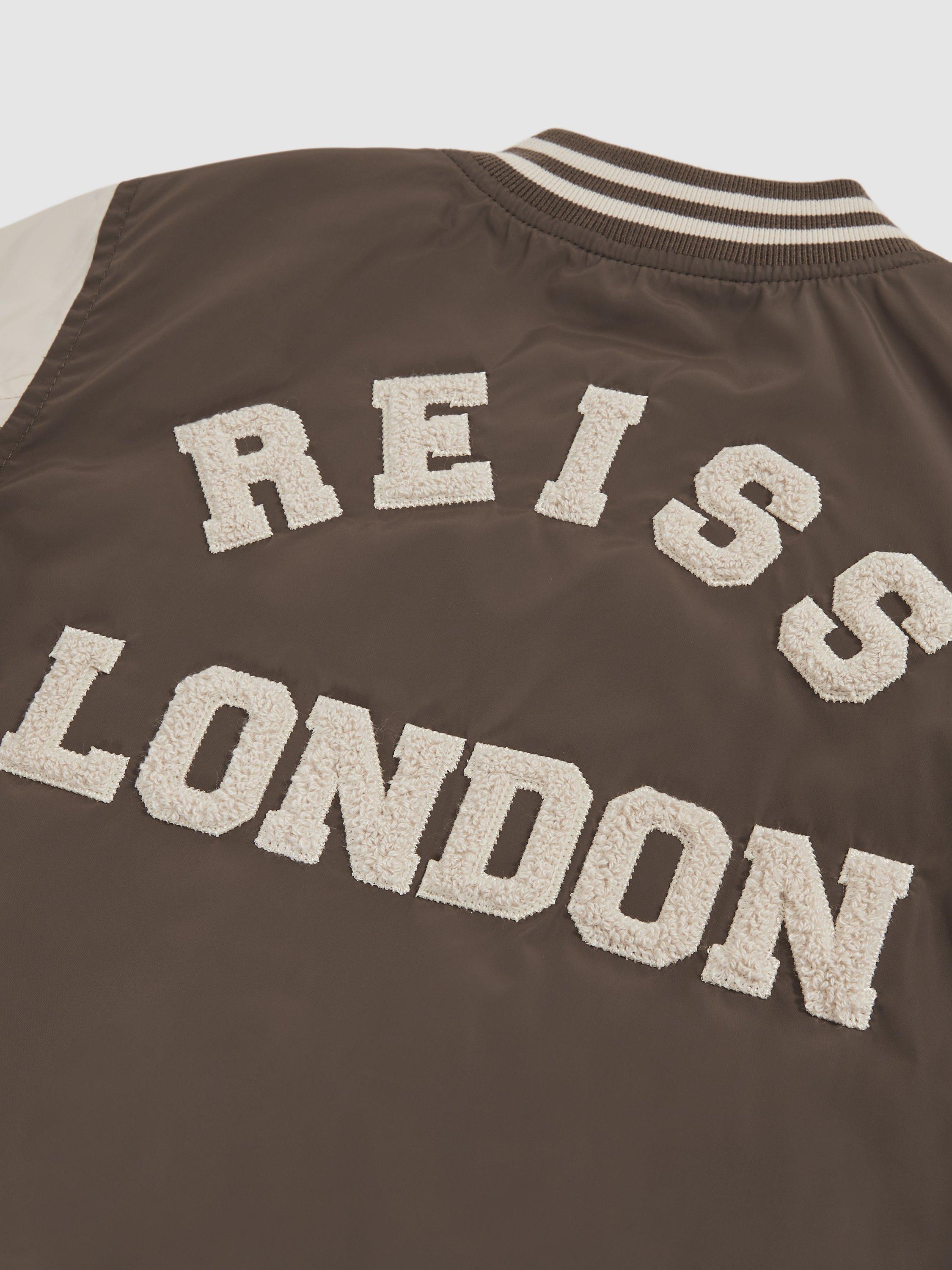 Product image 3 of 4, which shows Reiss Kids' Arkan Mink Bomber Jacket, Brown/Off White, 3-4 years