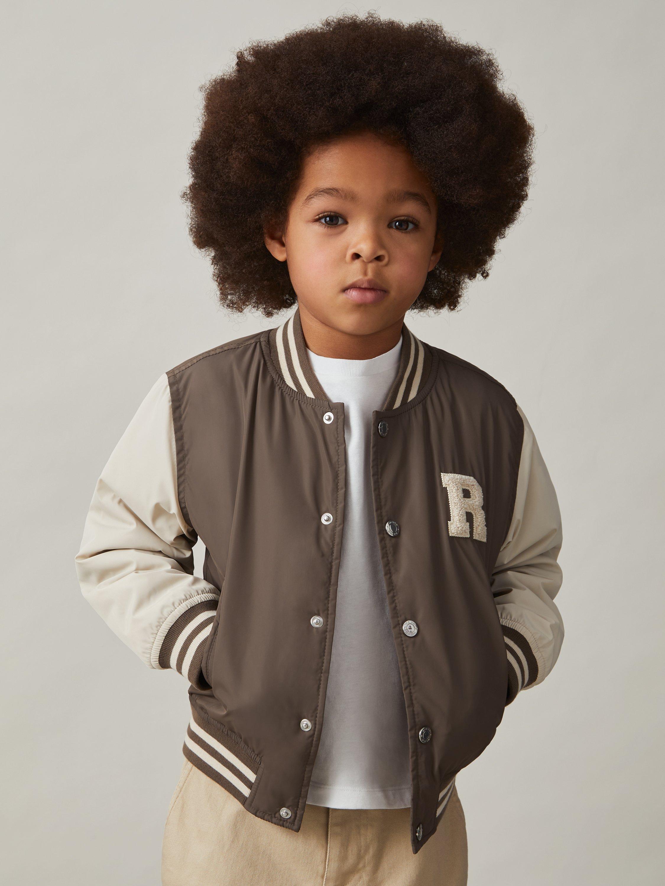 Product image 4 of 4, which shows Reiss Kids' Arkan Mink Bomber Jacket, Brown/Off White, 3-4 years