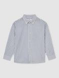 Reiss Kids' Aplin Cotton Long Sleeved Striped Shirt, Blue/White