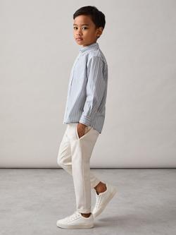 Reiss Kids' Aplin Cotton Long Sleeved Striped Shirt, Blue/White - view 2, Blue/White