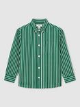 Reiss Kids' Aplin Cotton Long Sleeved Striped Shirt, Green/White