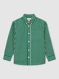 Reiss Kids' Aplin Cotton Long Sleeved Striped Shirt, Green/White