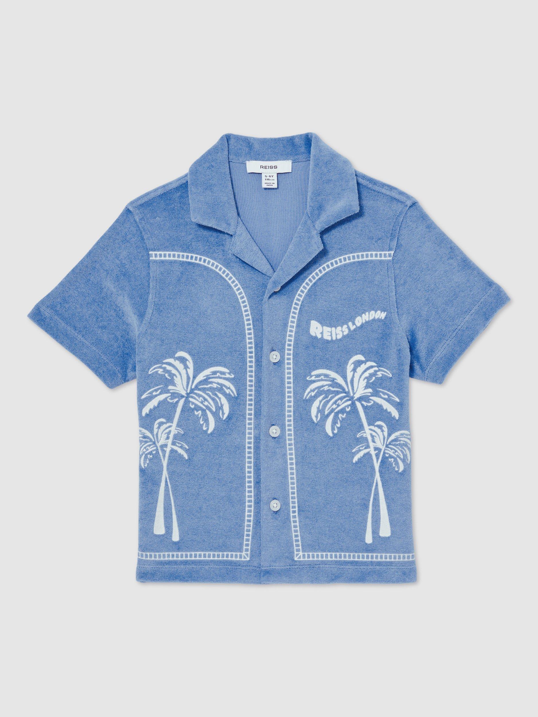 Product image 1 of 5, which shows Reiss Kids' Barnes Towelling Short Sleeve Shirt, Airforce Blue, 3-4 years